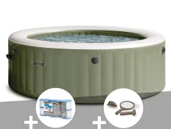 Kit spa gonflable Intex PureSpa Olive rond Bulles 6 places + 6 filtres + Kit d'entretien