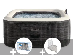 Kit spa gonflable Intex PureSpa Ardoise carré Bulles 6 places + 6 filtres + Porte-verre