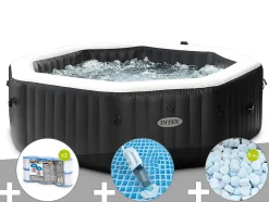 Kit spa gonflable Intex PureSpa Carbone octogonal Bulles et Jets 6 places + 12 filtres + 5 kg de sel + Aspirateur