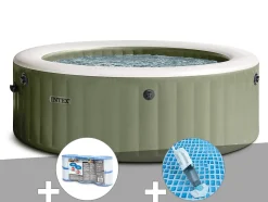Kit spa gonflable Intex PureSpa Olive rond Bulles 6 places + 6 filtres + Aspirateur