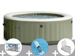 Kit spa gonflable Intex PureSpa Olive rond Bulles 6 places + 6 filtres + Aspirateur + Porte-verre