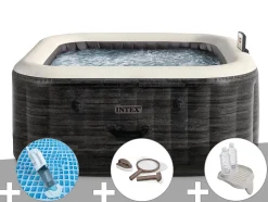 Kit spa gonflable Intex PureSpa Ardoise carré Bulles 6 places + Aspirateur + Kit d'entretien + Porte-verre
