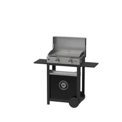 La Plancha Inox Duo Edition : Plancha 260 Gaz + Chariot Noir + Couvercle Inox+ Porte Épices Et Rideau Le Marquier