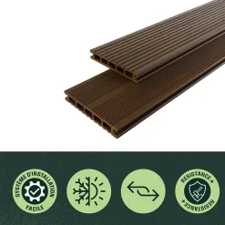 Lame de terrasse composite chocolat Neva Klikstrom L. 220 cm x l. 14,5 cm
