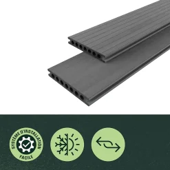 Lame de terrasse composite gris Neva Premium Klikstom L.220 x l.14,5 cm