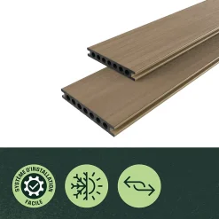 Lame de terrasse composite marron Neva Premium Klikstrom L.220 x l.14,5 cm