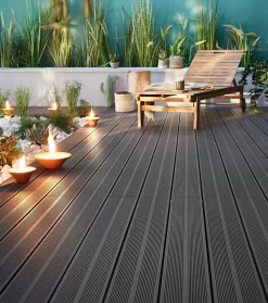 Lame de terrasse composite anthracite Neva Klikstrom L. 220 cm x l. 14,5 cm