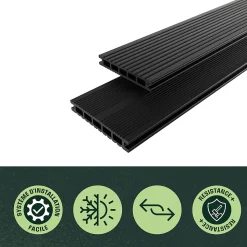 Lame de terrasse composite anthracite Neva Klikstrom L. 220 cm x l. 14,5 cm