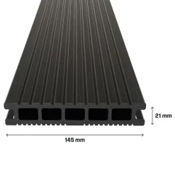 Lame de terrasse composite anthracite Neva Klikstrom L. 220 cm x l. 14,5 cm