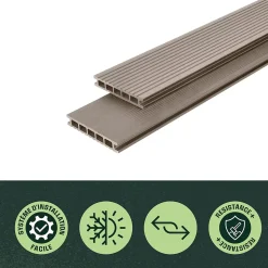 Lame de terrasse composite taupe Neva Klikstrom L. 220 cm x l. 14,5 cm