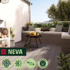 Lame de terrasse composite taupe Neva Klikstrom L. 220 cm x l. 14,5 cm
