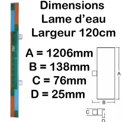 Lame d'eau LED Cascade chute d'eau en acrylique 120cm Piscine et bassins Compatible traitement au sel chlore