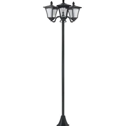 Lampadaire de jardin luminaire extérieur solaire LED 3 têtes 120 Lm dim. 51,5L x 47l x 182,5H cm acier inox. plastique noir