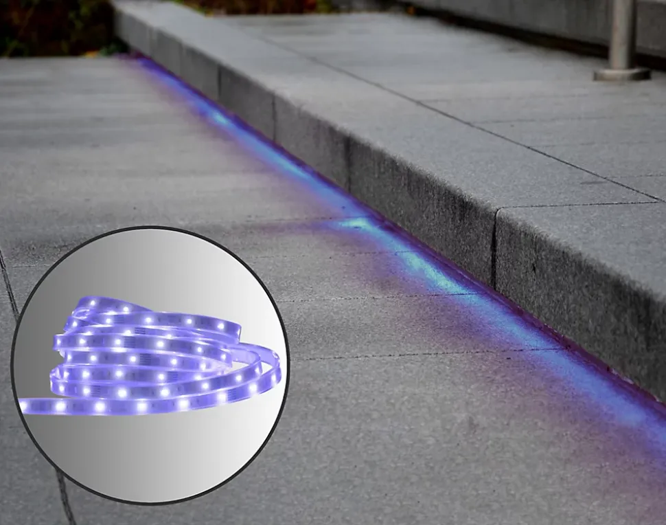 Le LED 'Stripe' outdoor 500 cm, 24 watts, blanc chaud, avec changement de couleur, dimmable, télécommande et accessoires inclus