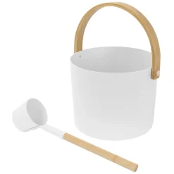Lot de 2 accessoires pour sauna LuxeBath en aluminium et bambou seau d'arrosage 6 litres et louche