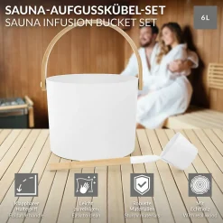 Lot de 2 accessoires pour sauna LuxeBath en aluminium et bambou seau d'arrosage 6 litres et louche
