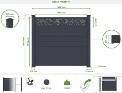 Lot de 2 clôtures aluminium 1,9m ADULA H.170cm gris