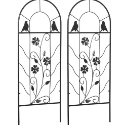 Lot de 2 treillis de jardin supports pour plantes grimpantes - dim. 38L x 98H cm - métal époxy noir