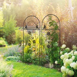 Lot de 2 treillis de jardin supports pour plantes grimpantes - dim. 38L x 98H cm - métal époxy noir