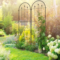 Lot de 2 treillis de jardin support pour plantes grimpantes acier noir