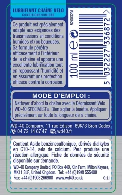 Lubrifiant chaîne de vélo conditions humides WD40 100 ml