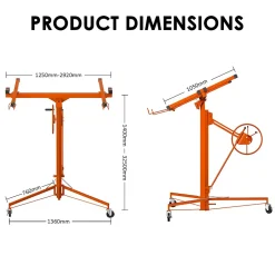 Élévateur de plaques de plâtre XXL, orange - Capacité de charge 68 kg, hauteur réglable de 140 à 325 cm - Aide à la pose de