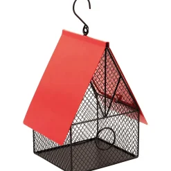 Mangeoire à oiseaux maison de jardin rouge et noire