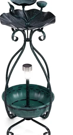Mangeoire Oiseaux Exterieur Hauteur 79 CM,Lumière LED Solaire,Cadre en Métal,en Forme Lotus pour Jardin,Terrasse (Bronze Vert)