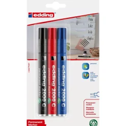 Marqueur permanent tout matériaux - corps alu Edding e-2000, lot de 3