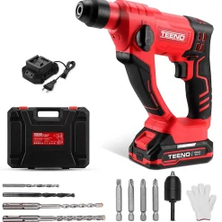 Marteau perforateur sans fil 20V SDS Plus, calibre 14 mm pour béton, 1000 tr/min, éclairage LED de travail, 1 x batterie 2 Ah