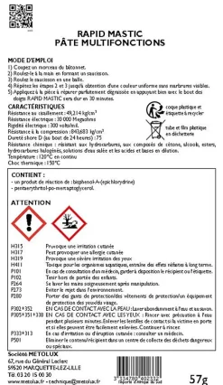 Mastic rapide spécial cuivre 60g Metolux