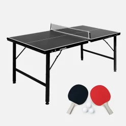 Mini table de ping pong 150x75cm - table pliable INDOOR noir. avec 4 raquettes et 6 balles