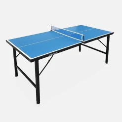 Mini table de ping pong 150x75cm - table pliable INDOOR bleue. avec 4 raquettes et 6 balles