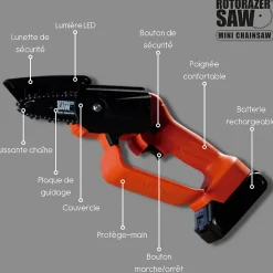 Mini tronçonneuse électrique - Trickblade pro - Rotorazer Mini Chainsaw - VENTEO - Portable et légère - 21 V - Batterie rechargeab