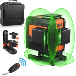 Niveau laser 3 x 360 degrés à 12 Lignes Croisées Vertes avec Télécommande et Support Magnétique