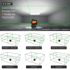 Niveau laser 3 x 360 degrés à 12 Lignes Croisées Vertes avec Télécommande et Support Magnétique