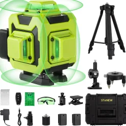 Niveau laser 4x360 degrés ,Vert 4D 16 Line Ligne Laser Verte Horizontal et Verticale avec Télécommande Intégrée Batterie STANEW