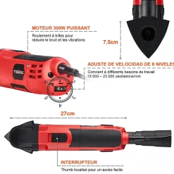 Outil multifonction oscillant filaire 300 W avec ensemble d'accessoires 11 pièces, rouge