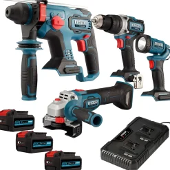 Outils électroportatifs sans fil Erbauer 18V (Marteau perforateur sans fil, Perceuse visseuse à percussion sans fil, meuleuse d'angle, lampe torche)