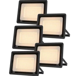 Pack de 5 Projecteurs LED Extérieur 150W Lumière Blanche Chaude 3000K 14250lm IP65 Support Réglable