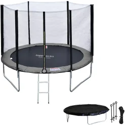 Pack Premium Trampoline 305cm réversible rose / gris ADELAIDE + filet, échelle, bâche et kit d'ancrage - HAPPY GARDEN