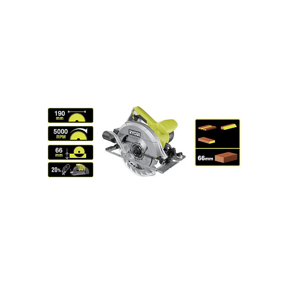 Pack RYOBI Scie circulaire - RCS1400-G - 1400W - 66mm - guide de coupe - RAK03SR