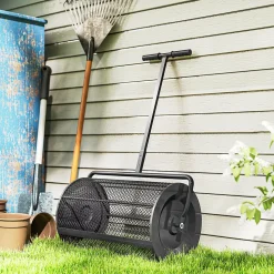 Épandeur de compost 75L - rouleau épandeur - poignée telescopique réglable - métal noir