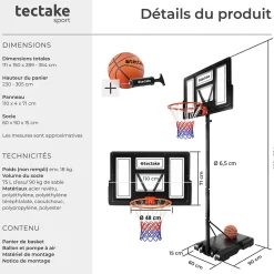 Panier de basket avec ballon et pompe inclus socle à remplir
