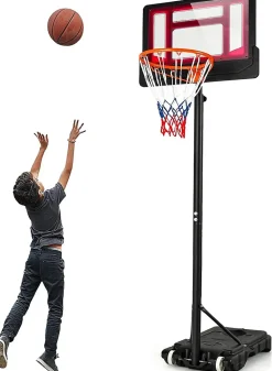 Panier de Basket Extérieur, Hauteur Réglable de 90 à 210 CM, Base Stable Remplissable, Mobile avec roulettes, Panneau Résistant
