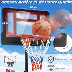 Panier de Basket Extérieur, Hauteur Réglable de 90 à 210 CM, Base Stable Remplissable, Mobile avec roulettes, Panneau Résistant