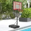 Panier de Basket pour Piscine But de Basket Portable et Cerceau Réglable en Hauteur avec Roues et Base Remplissable Rouge