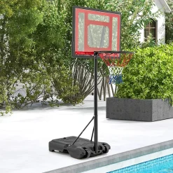 Panier de Basket pour Piscine But de Basket Portable et Cerceau Réglable en Hauteur avec Roues et Base Remplissable Rouge