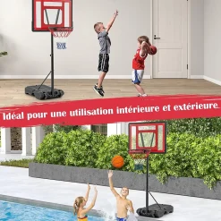 Panier de Basket pour Piscine But de Basket Portable et Cerceau Réglable en Hauteur avec Roues et Base Remplissable Rouge