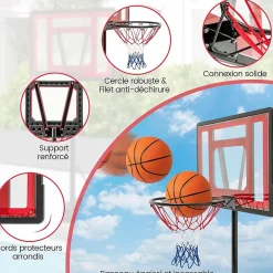 Panier de Basket pour Piscine But de Basket Portable et Cerceau Réglable en Hauteur avec Roues et Base Remplissable Rouge